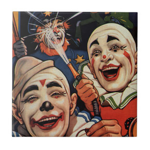 Azulejo De Cerâmica Palhaços de Circo e Polícia, Humor Vintage