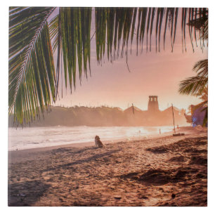 Azulejo De Cerâmica Palm de praia Calm Sunset