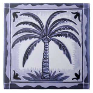 Azulejo De Cerâmica Palm Tree Blue and White Tropical Beach house