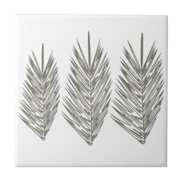 Azulejo De Cerâmica Palma branca preta deixa desenho (Frente)