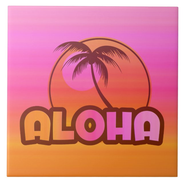 Azulejo De Cerâmica Palma do rosa Aloha (Frente)