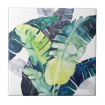 Azulejo De Cerâmica Palmas de Crepúsculo - Folhas de Palma<br><div class="desc">"Twilight Palms II" de Grace Popp. Apresenta uma coleção de verde tropical em estilo aquarela.</div>