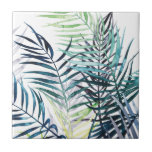 Azulejo De Cerâmica Palmas de Crepúsculo - Folhas Tropicais<br><div class="desc">"Palmas de Crepúsculo I" por Grace Popp. Apresenta verde tropical em estilo aquarela.</div>