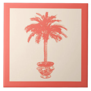 Azulejo De Cerâmica Palmeira em vaso - tons de laranja coral
