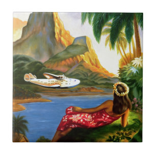 Azulejo De Cerâmica Palmeira havaiana tropical do plano de mar do