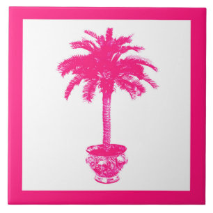 Azulejo De Cerâmica Palmeira Potted - cor-de-rosa fúcsia e branco