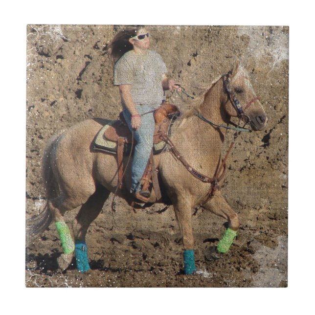 Azulejo De Cerâmica Palomino Rodeo Horse Warmup Grunge (Frente)