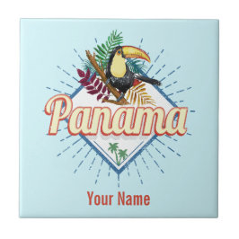 Azulejo De Cerâmica Panamá City Toucan Retro Palm Trees Vintage