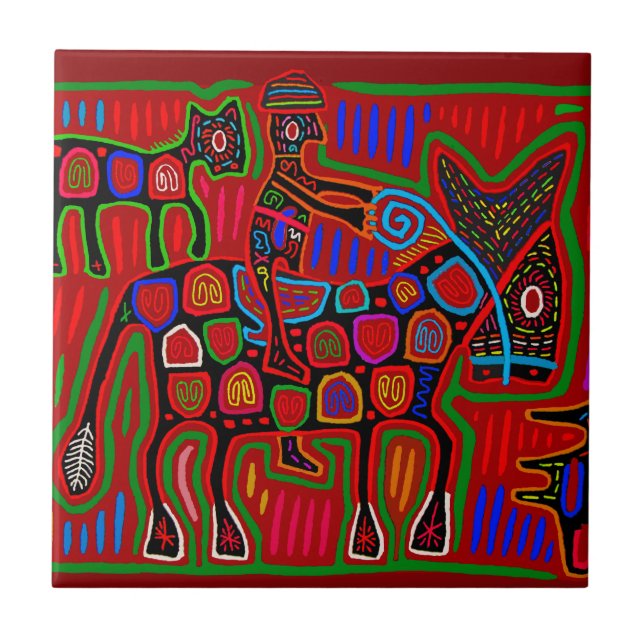 Azulejo De Cerâmica Panamá Mola - Salve um Cavalo Passeando um Cowboy (Frente)