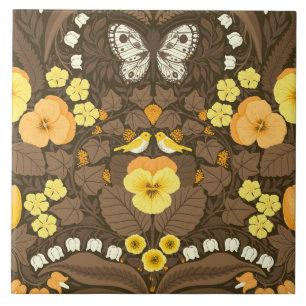 Azulejo De Cerâmica Pancas, aves e borboletas amarelas