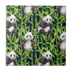 Azulejo De Cerâmica Panda Com Padrão De Aquarela De Bambu