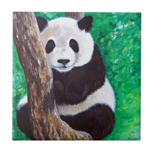 Azulejo De Cerâmica Panda em pintura em árvore