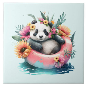 Azulejo De Cerâmica Panda Fofo Relaxando em um Tubo Interno