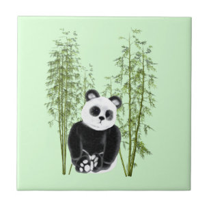 Azulejo De Cerâmica Panda no bambu