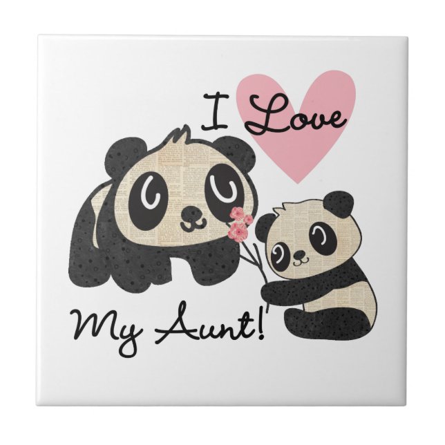 Azulejo De Cerâmica Pandas eu amo minha tia (Frente)