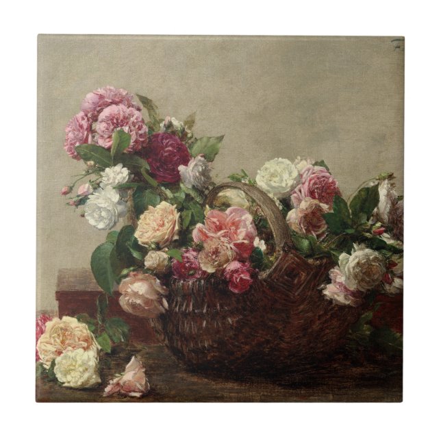 Azulejo De Cerâmica Panier de Rosas - Henri Fantin-Latour (Frente)