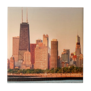 Azulejo De Cerâmica Panorama da skyline de Chicago no nascer do sol