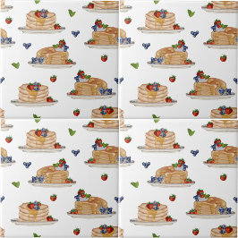 Azulejo De Cerâmica Panquecas Aquarela Frutas Vermelhas Café da Manhã