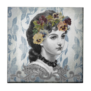 Azulejo De Cerâmica Pansias da Mulher Vitoriana no Tapeçaria