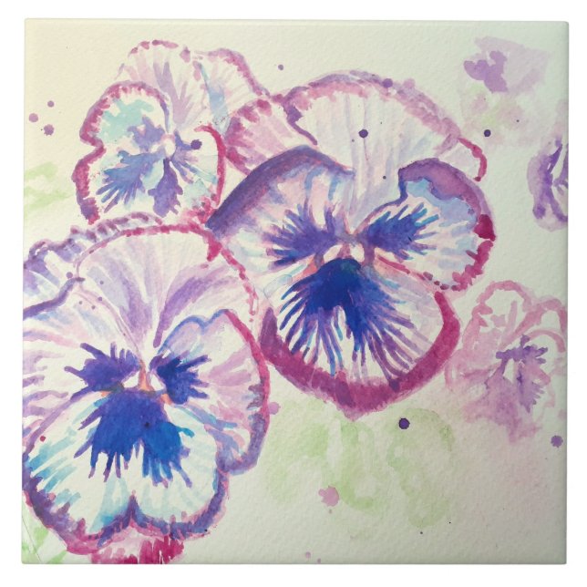 Azulejo De Cerâmica Pansias Pansíveis Flor Púrpura Rosa (Frente)