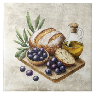 Azulejo De Cerâmica Pão de Aquarela Azeitonas Textura Falsa Toscana