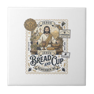 Azulejo De Cerâmica Pão E Cálice Jesus Comunhão Fé Cristã Vint