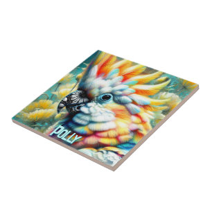 Azulejo De Cerâmica Papagaio Cacatua Amarelo Papoulas Personalizado