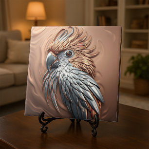 Azulejo De Cerâmica Papagaio Cacatua Emborrachado Prateado Dourado Met