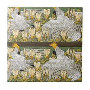 Azulejo De Cerâmica Papagaio Cacatua Verde Salvia Vintage Arte Magnóli