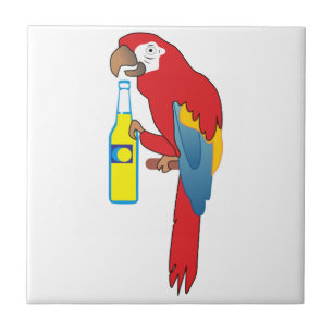 Azulejo De Cerâmica Papagaio Com Cerveja