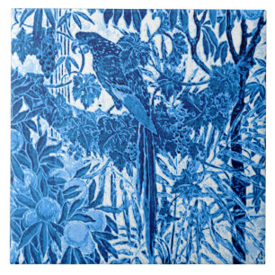 Azulejo De Cerâmica Papagaio em um Prédio da Selva, Azul Indigo e Bra