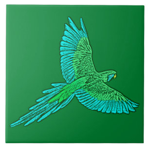 Azulejo De Cerâmica Papagaio em vôo, verde de jade e turquesa