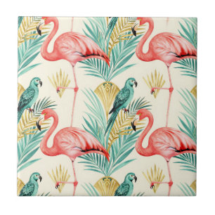 Azulejo De Cerâmica Papagaio Flamingo Tropical da Selva