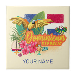 Azulejo De Cerâmica Papagaio Retro da Ilha de Caribes da República Dom