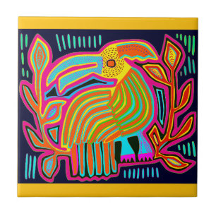 Azulejo De Cerâmica Papagaio Tropical - Laranja Vermelho Amarelo Azul