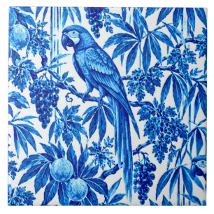 Azulejo De Cerâmica Papagaios Azuis em um Jardim Tropical