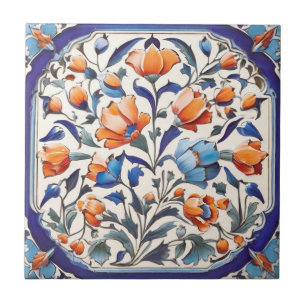 Azulejo De Cerâmica Papagaios de Laranja Floral Turco Azul Flores Flor