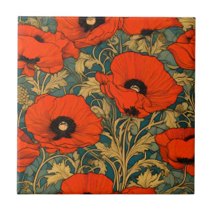 Azulejo De Cerâmica Papagaios vermelhos Art Nouveau Pattern