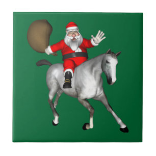 Azulejo De Cerâmica Papai Noel Andando Um Cavalo De Cinza
