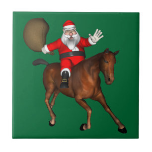Azulejo De Cerâmica Papai Noel Andando Um Cavalo Marrom