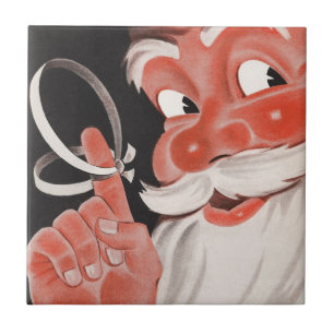 Azulejo De Cerâmica Papai Noel Antigo com Cordão de Lembrete no Dedo
