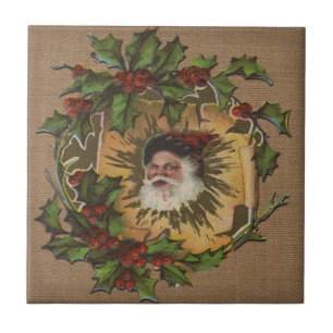 Azulejo De Cerâmica Papai Noel Antigo Natal Azevinho Natal