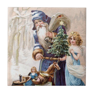 Azulejo De Cerâmica Papai Noel com anjo