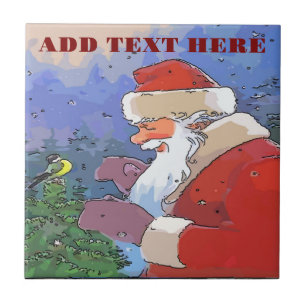 Azulejo De Cerâmica Papai Noel com Pássaro