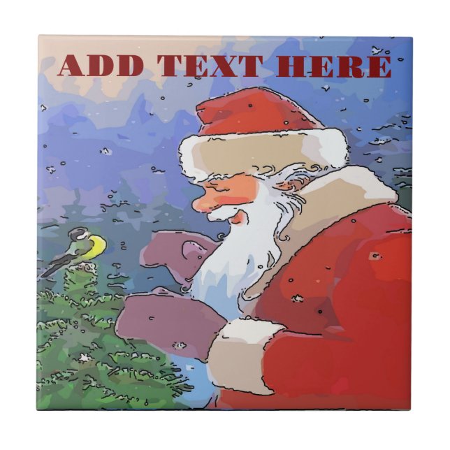 Azulejo De Cerâmica Papai Noel com Pássaro (Frente)