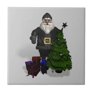 Azulejo De Cerâmica Papai Noel Em Preto Couro