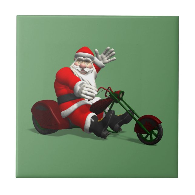 Azulejo De Cerâmica Papai Noel Em Trike (Frente)