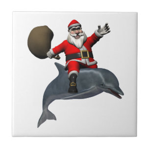 Azulejo De Cerâmica Papai Noel montado num golfinho