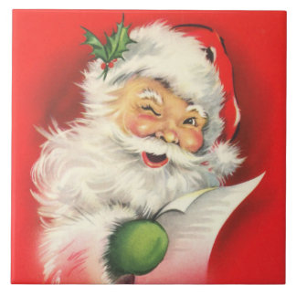 Azulejo De Cerâmica Papai Noel piscando Vintage