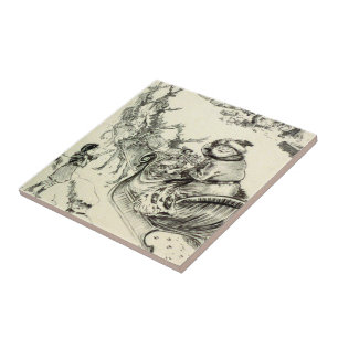 Azulejo De Cerâmica Papai noel preto e branco do vintage que vem à